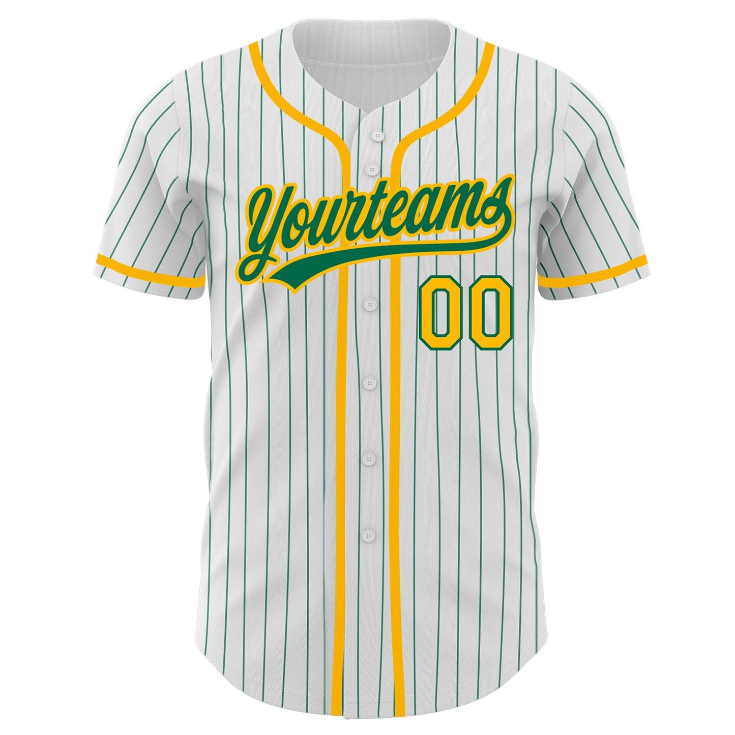 Custom White Kelly Green Pinstripe Gold Authentic Baseball Jersey view 2