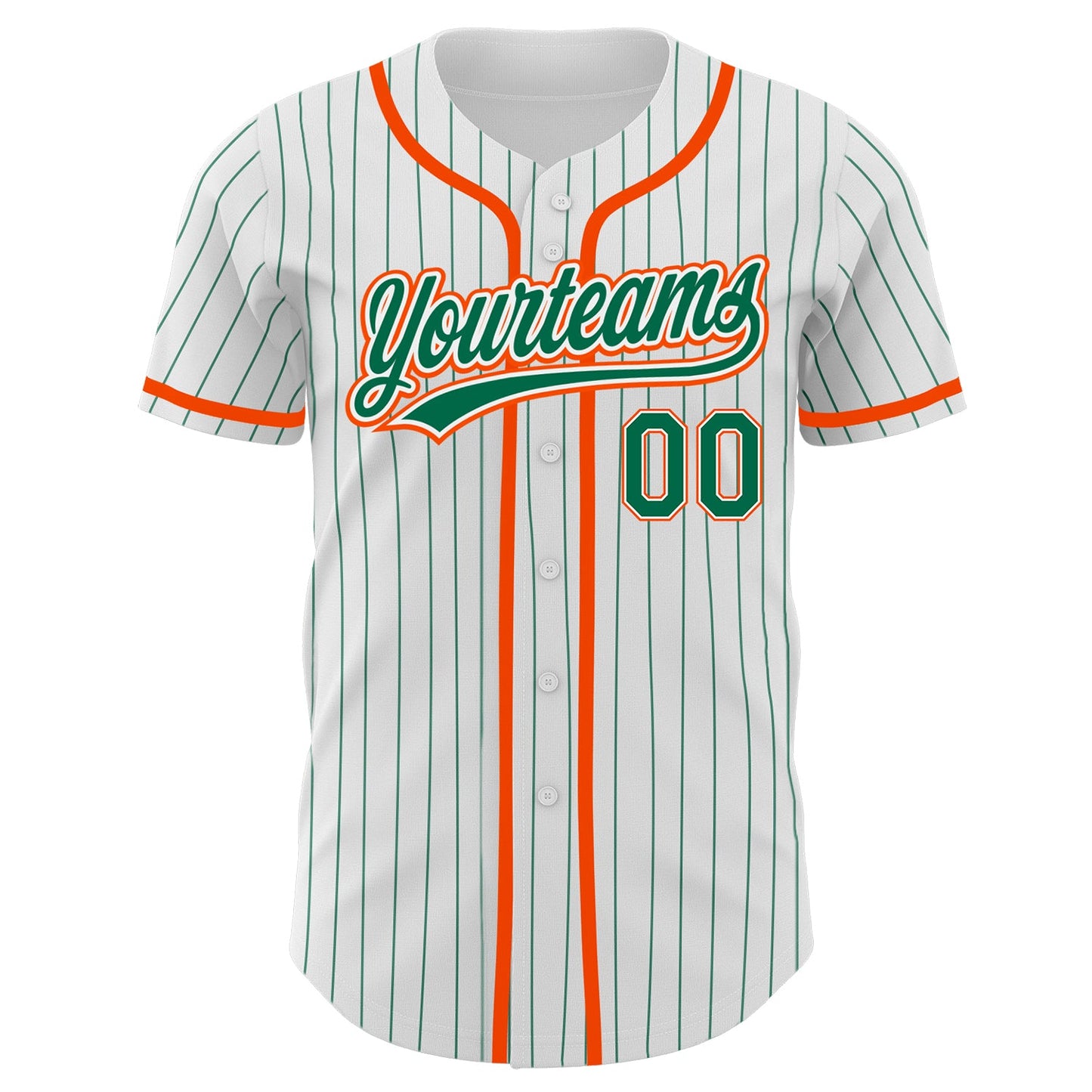Custom White Kelly Green Pinstripe Kelly Green-Orange Authentic Baseball Jersey view 2