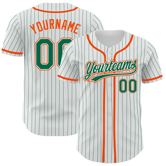 Custom White Kelly Green Pinstripe Kelly Green-Orange Authentic Baseball Jersey - Main View