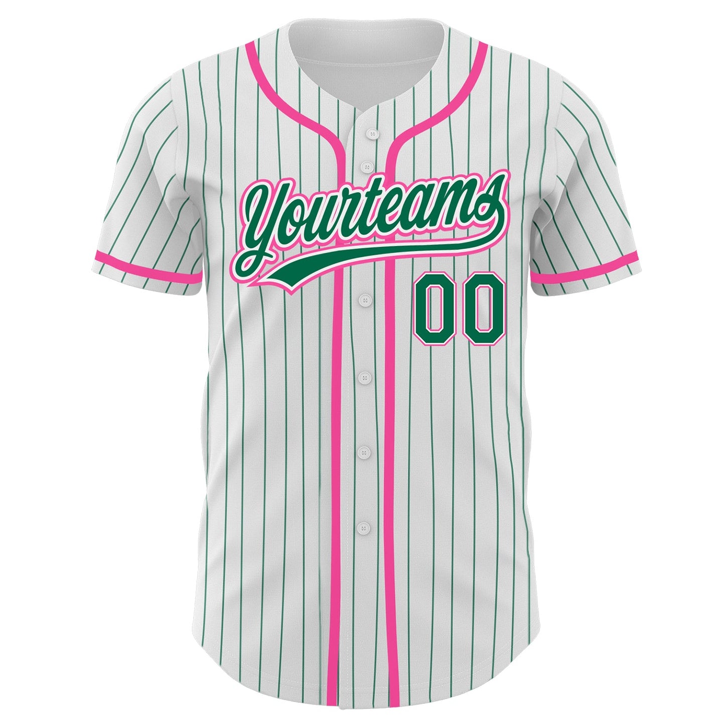 Custom White Kelly Green Pinstripe Kelly Green-Pink Authentic Baseball Jersey view 2