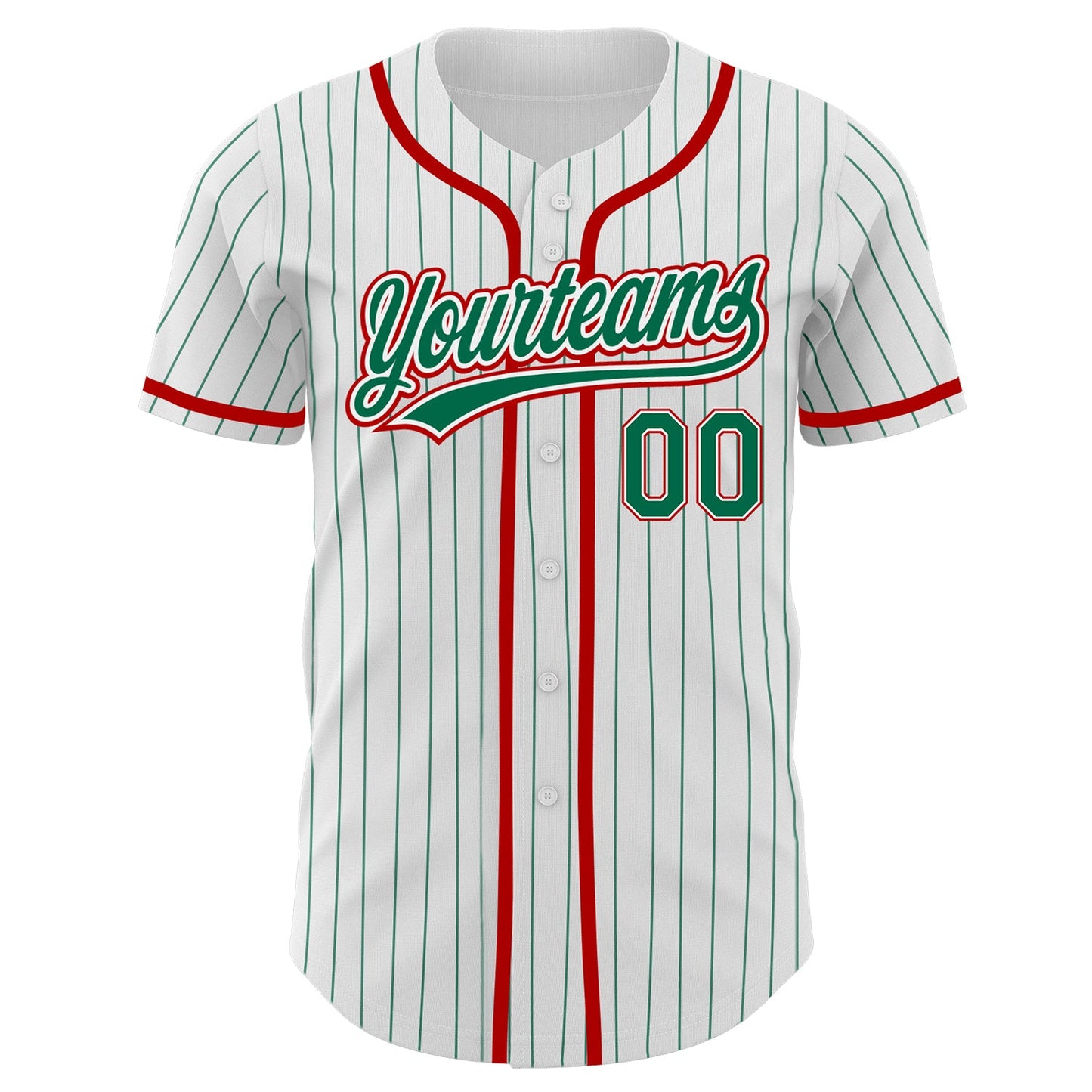 Custom White Kelly Green Pinstripe Kelly Green-Red Authentic Baseball Jersey view 2