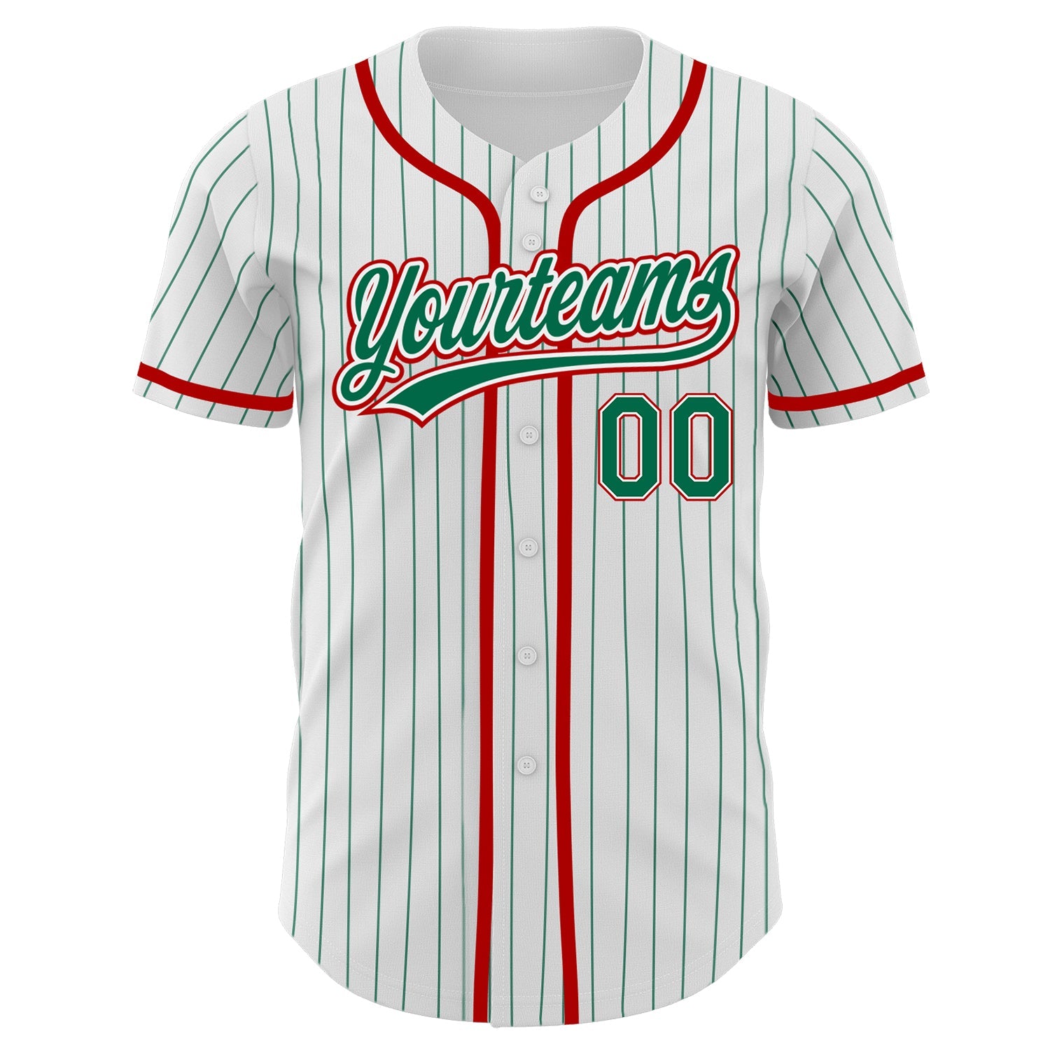 Custom White Kelly Green Pinstripe Kelly Green-Red Authentic Baseball Jersey view 2