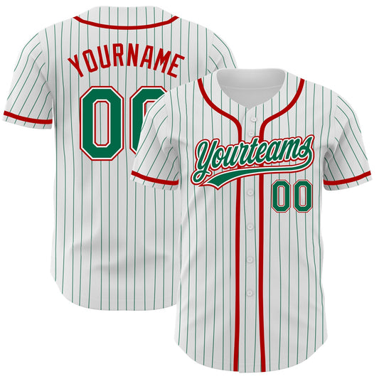 Custom White Kelly Green Pinstripe Kelly Green-Red Authentic Baseball Jersey - Main View