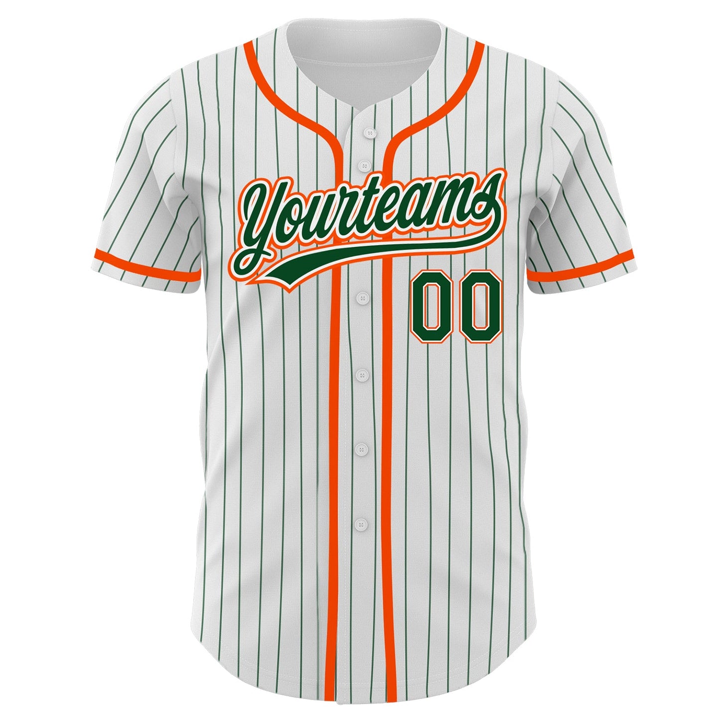 Custom White Green Pinstripe Green-Orange Authentic Baseball Jersey view 2