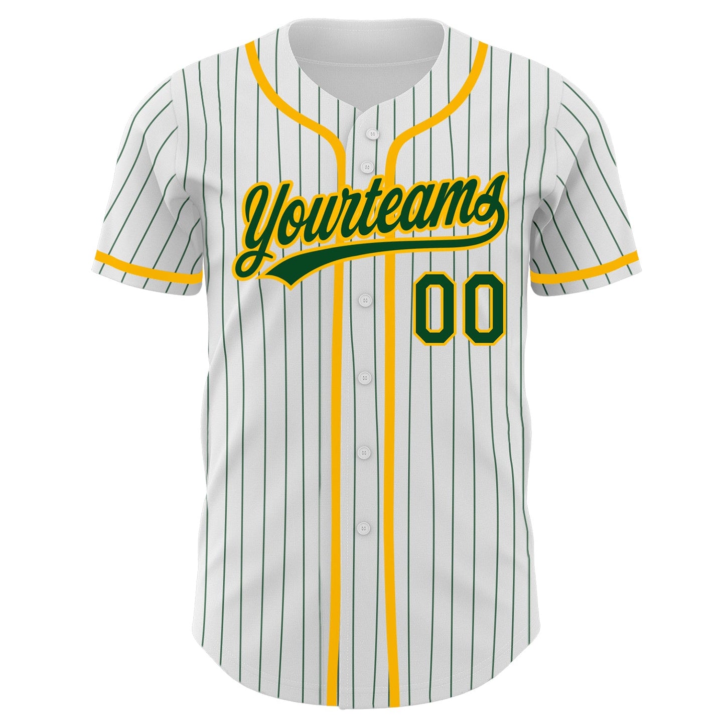 Custom White Green Pinstripe Green-Gold Authentic Baseball Jersey view 2