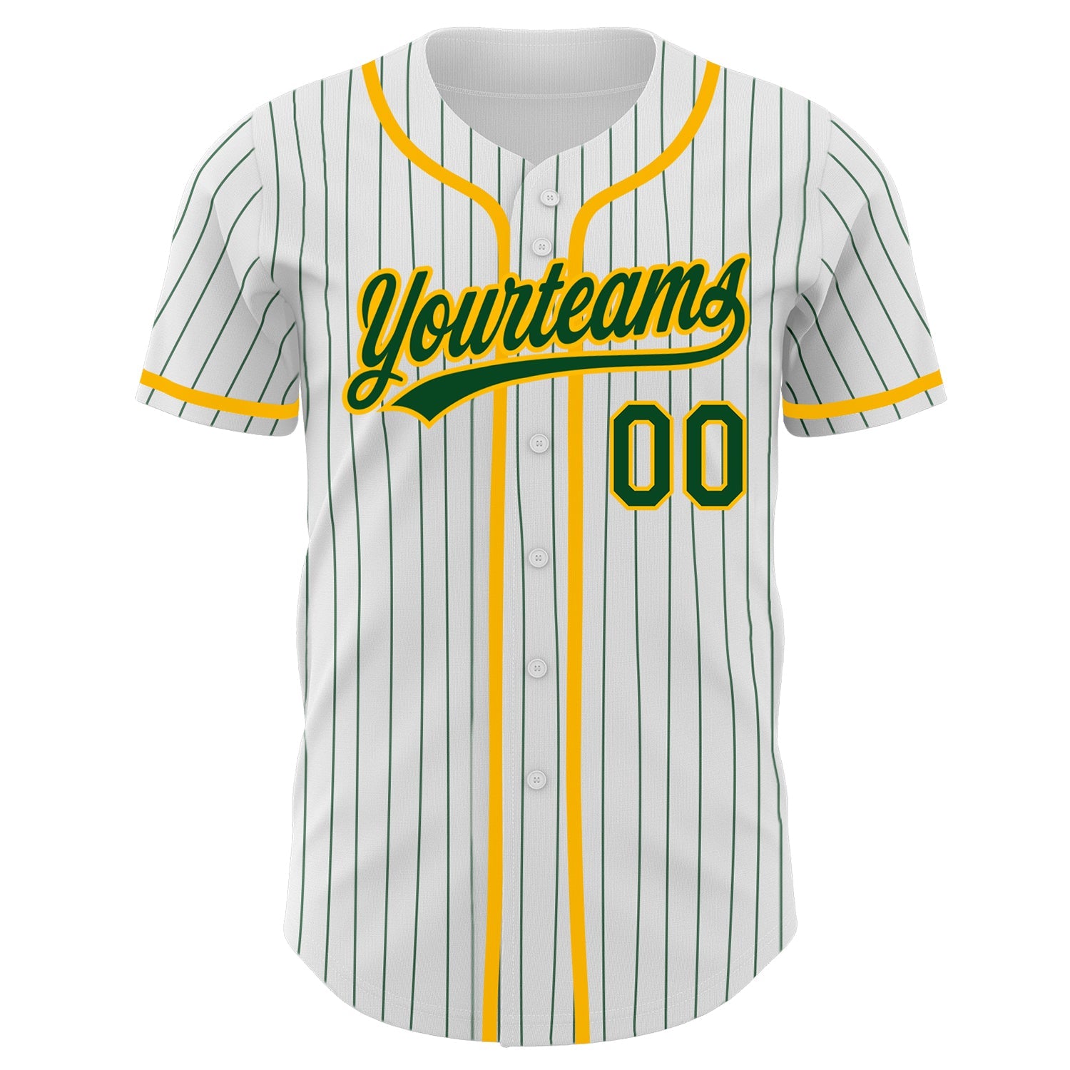 Custom White Green Pinstripe Green-Gold Authentic Baseball Jersey view 2