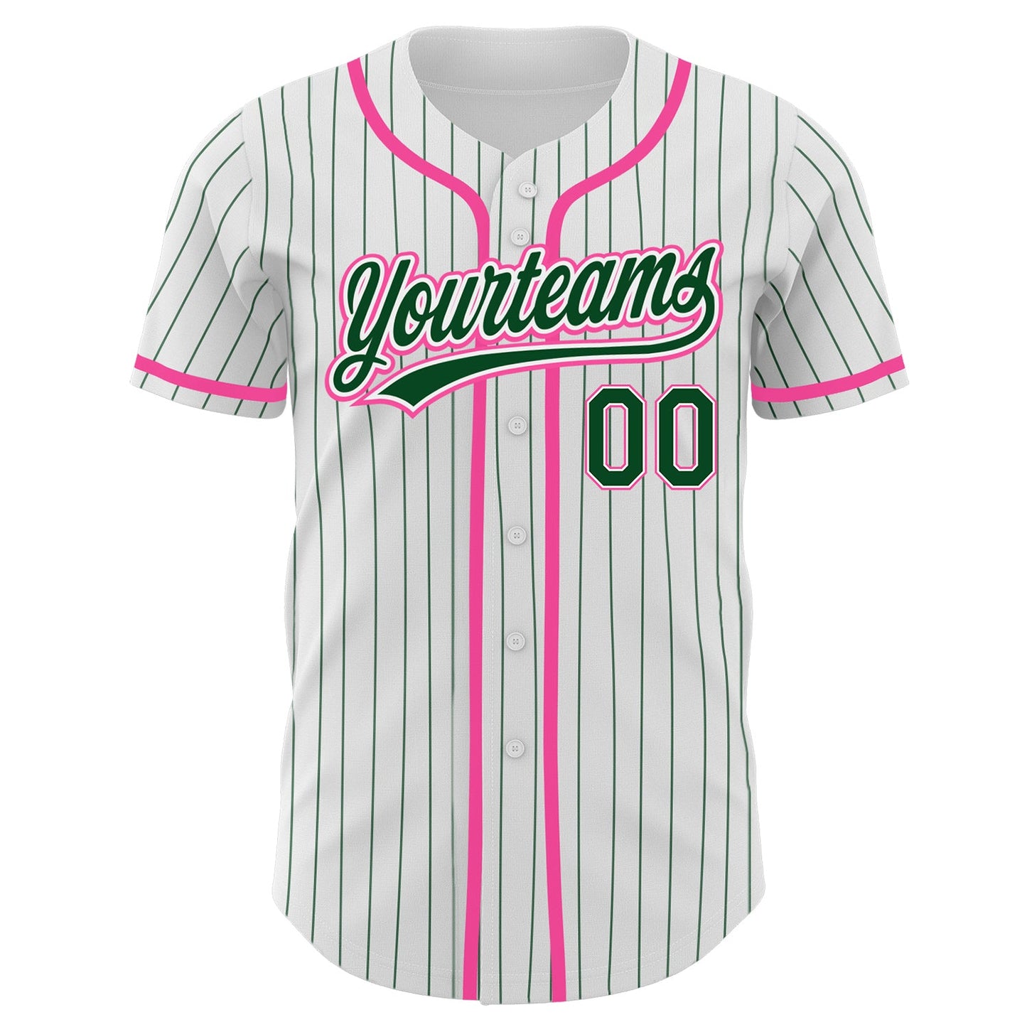 Custom White Green Pinstripe Green-Pink Authentic Baseball Jersey view 2