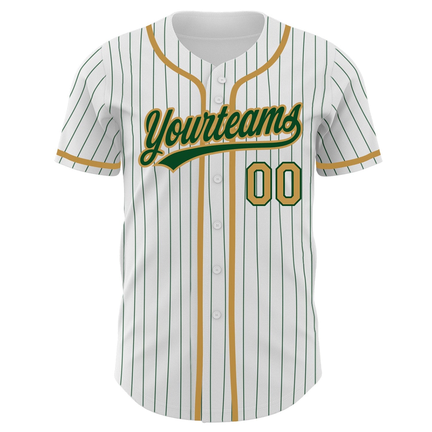 Custom White Green Pinstripe Old Gold Authentic Baseball Jersey view 2