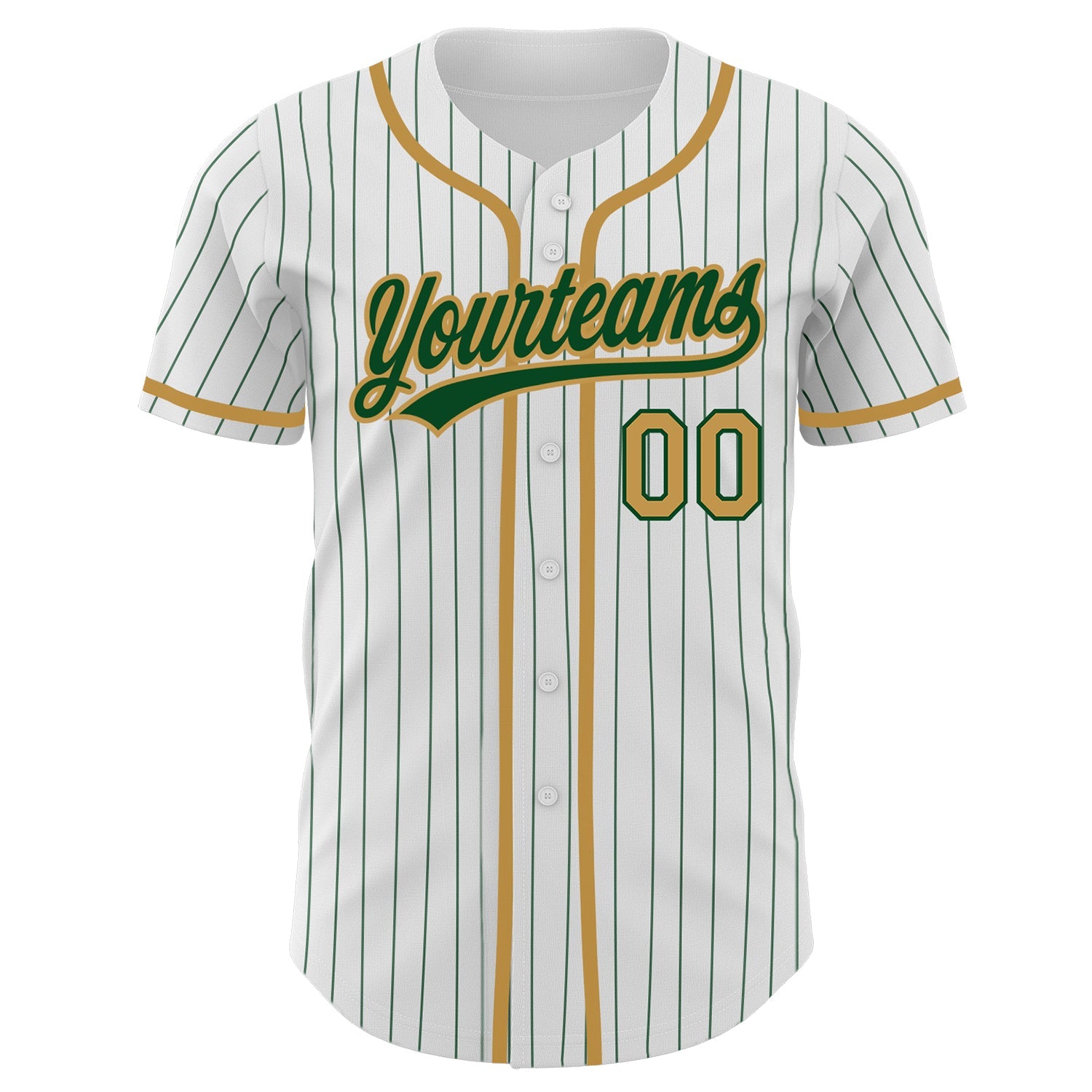 Custom White Green Pinstripe Old Gold Authentic Baseball Jersey view 2
