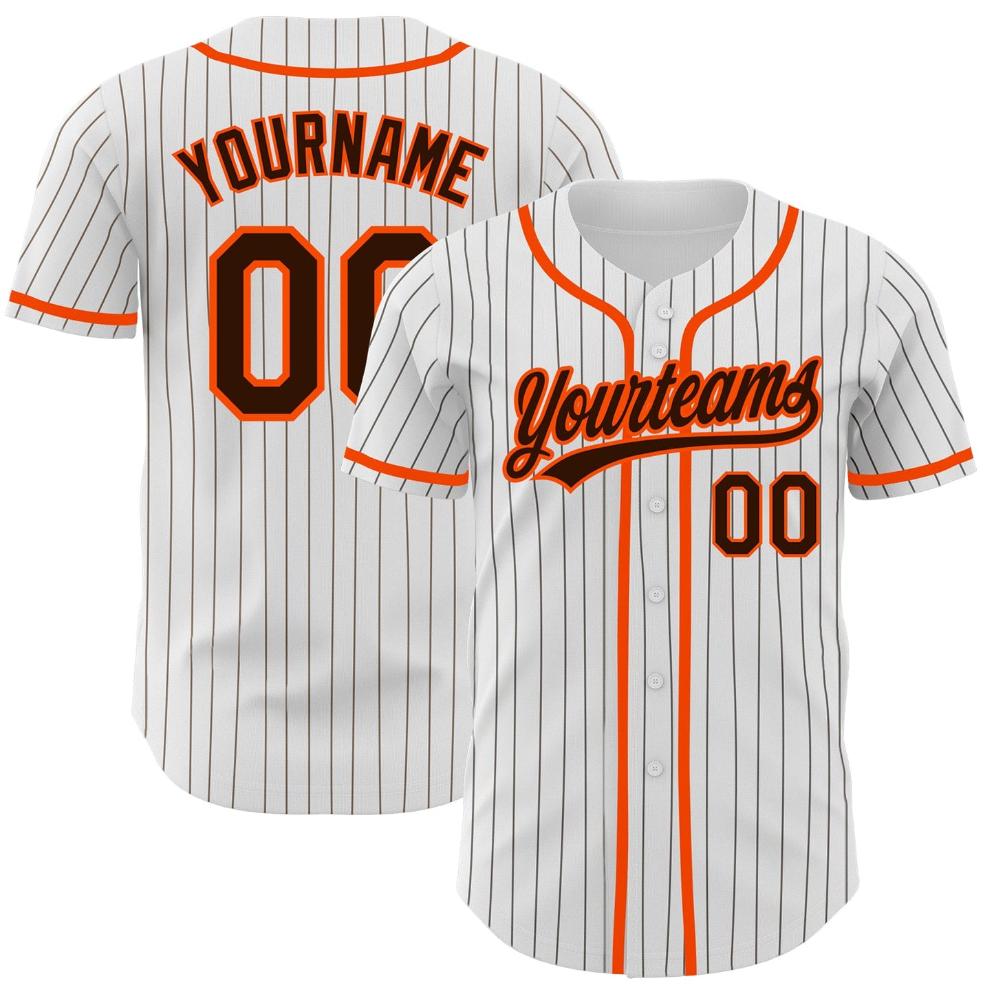 Custom White Brown Pinstripe Brown-Orange Authentic Baseball Jersey - Main View