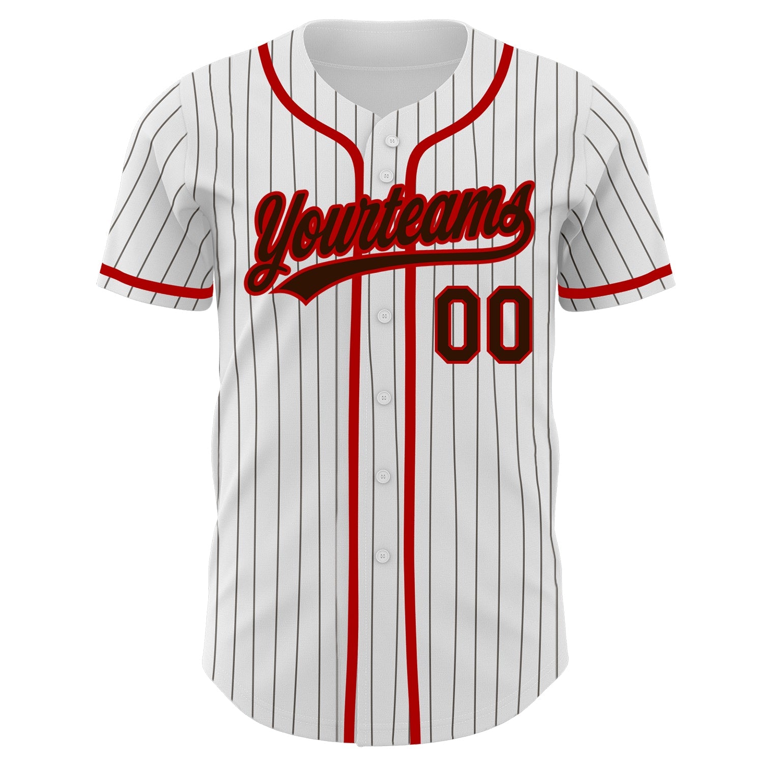 Custom White Brown Pinstripe Brown-Red Authentic Baseball Jersey view 2