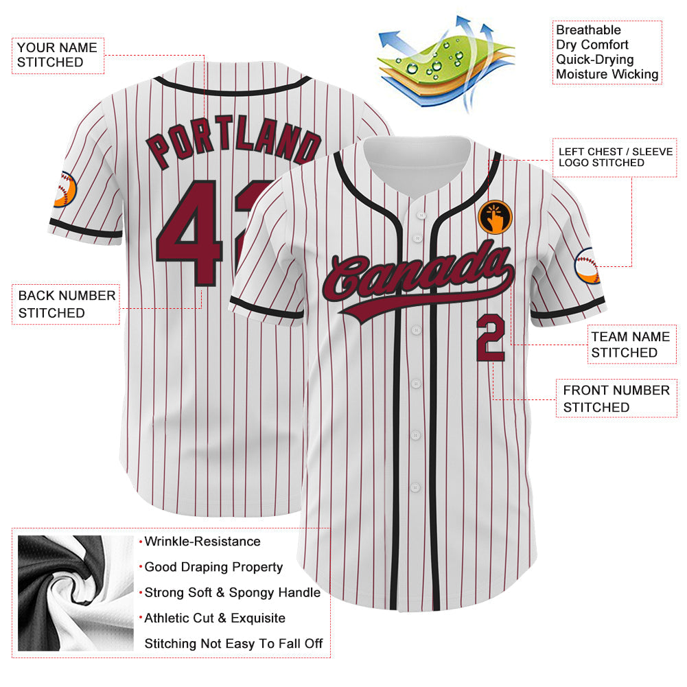 Custom White Crimson Pinstripe Crimson-Black Authentic Baseball Jersey view 3