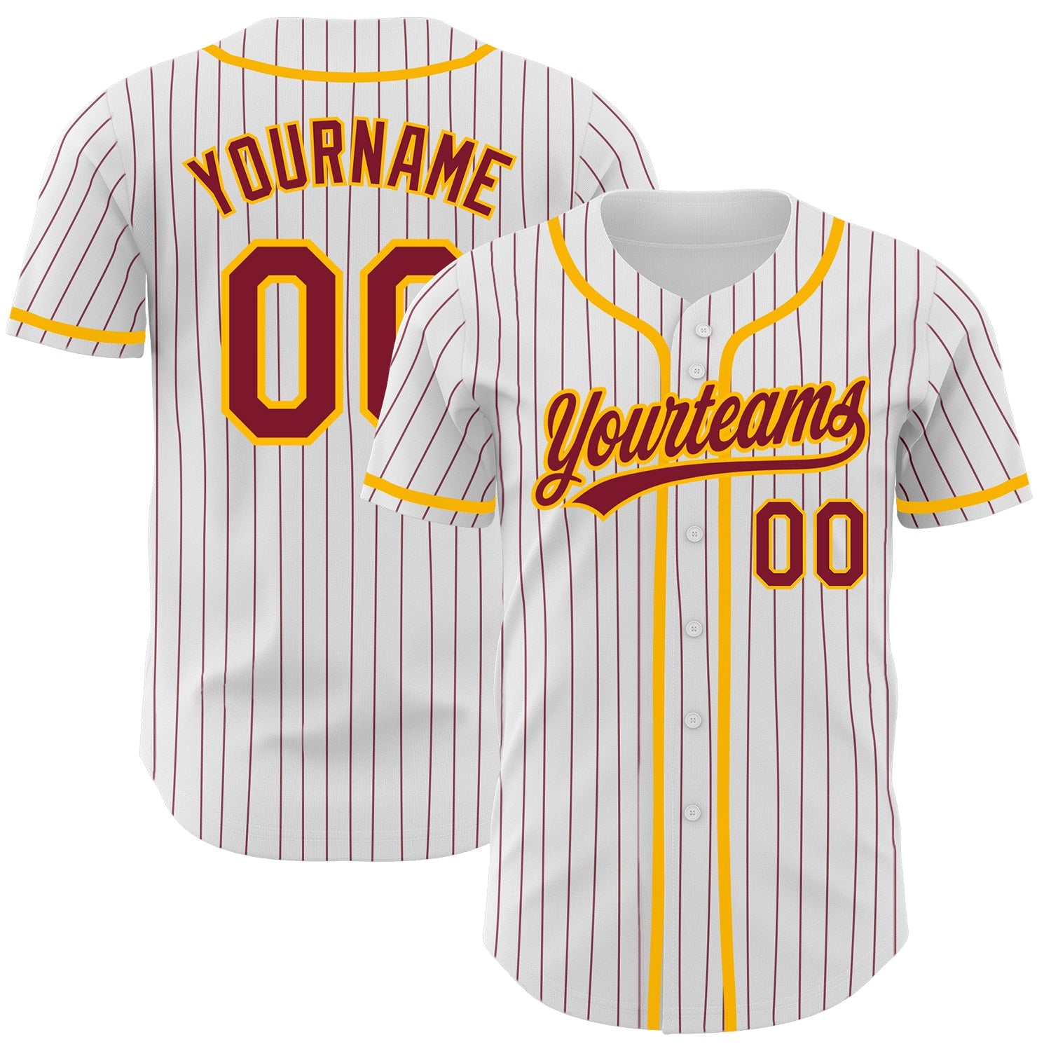Custom White Crimson Pinstripe Crimson-Gold Authentic Baseball Jersey - Main View