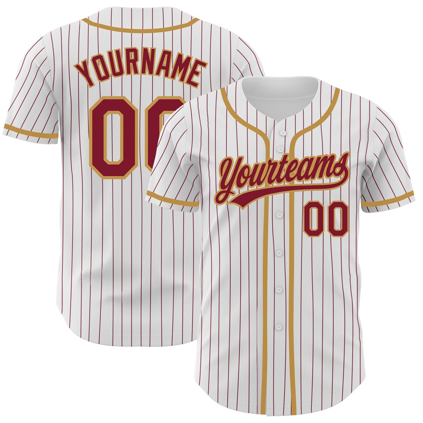 Custom White Crimson Pinstripe Crimson-Old Gold Authentic Baseball Jersey - Main View