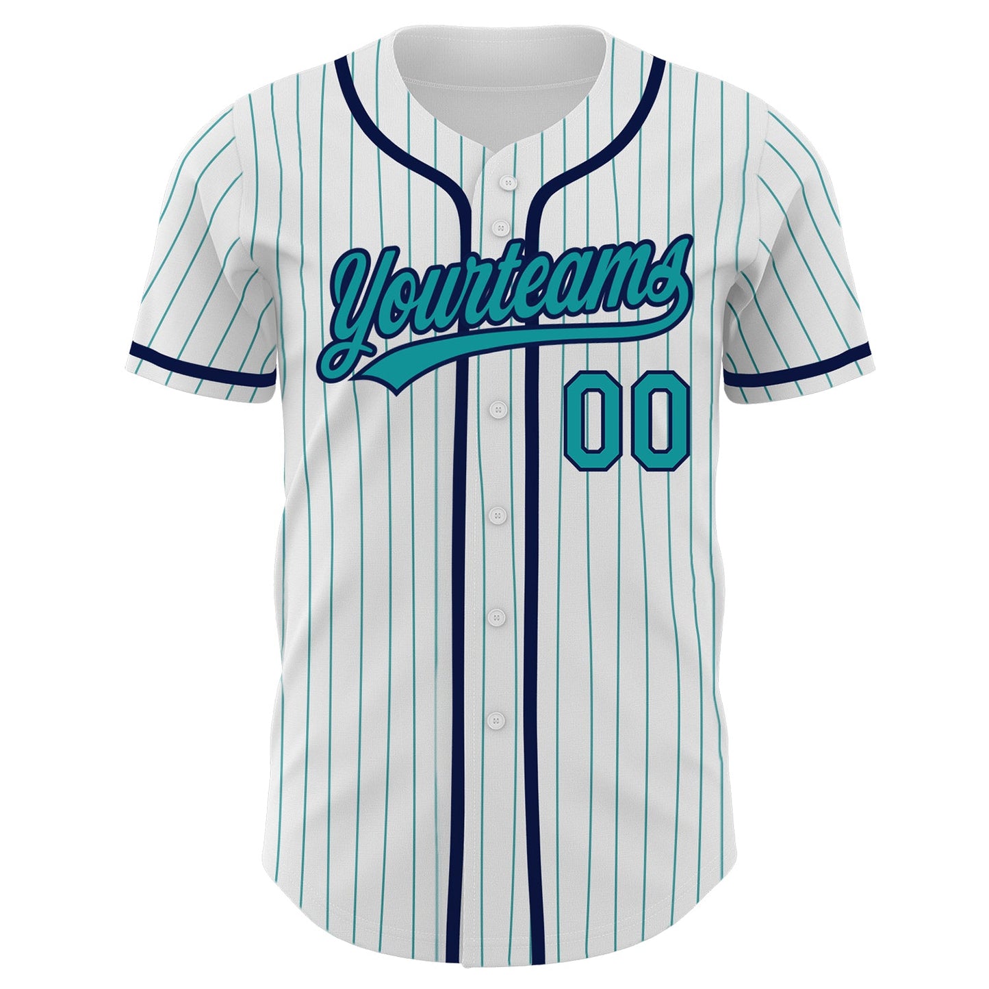 Custom White Teal Pinstripe Teal-Navy Authentic Baseball Jersey view 2