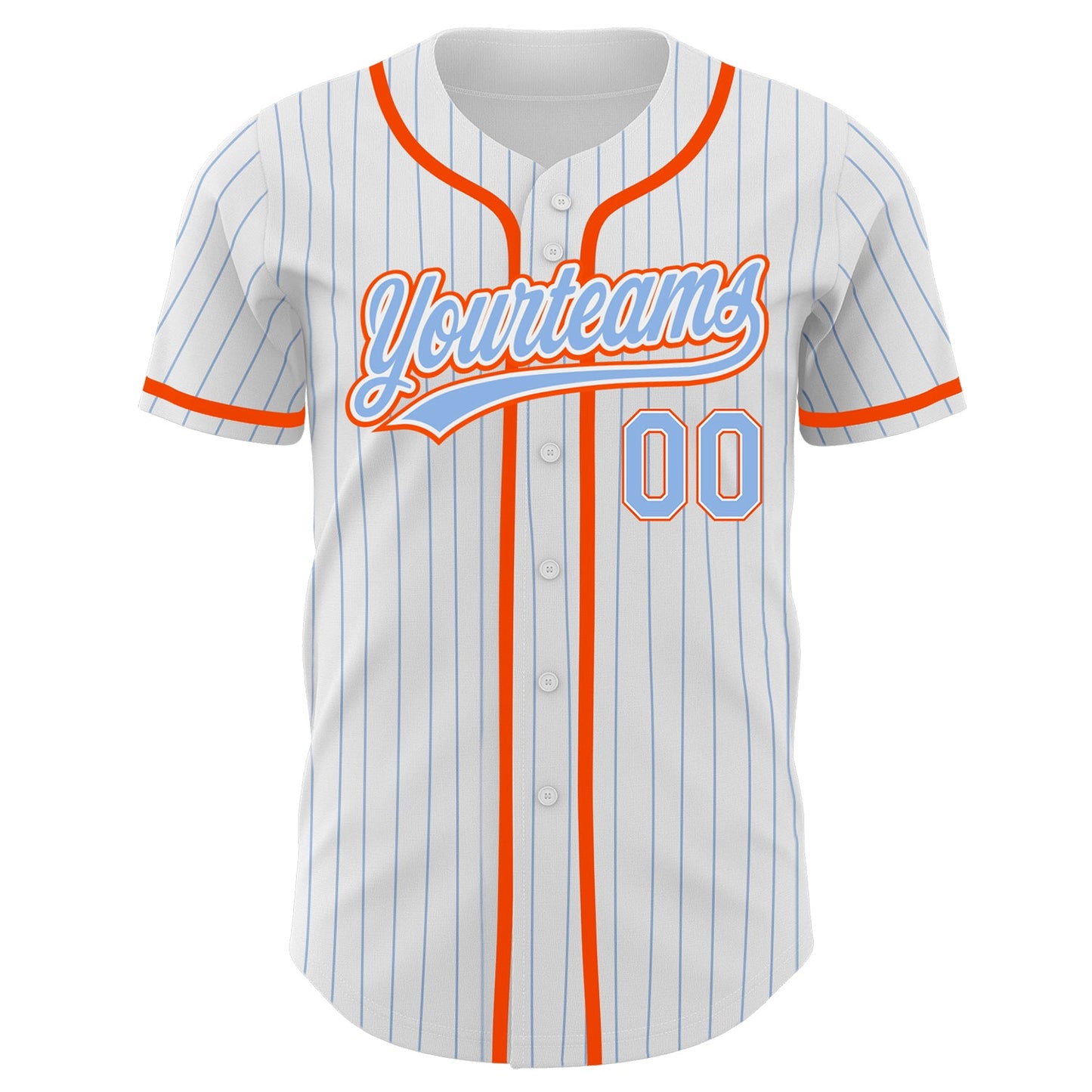 Custom White Light Blue Pinstripe Light Blue-Orange Authentic Baseball Jersey view 2