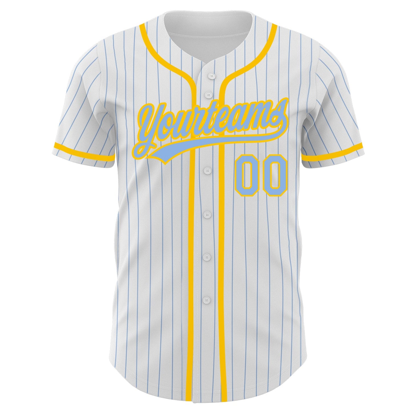 Custom White Light Blue Pinstripe Light Blue-Yellow Authentic Baseball Jersey view 2