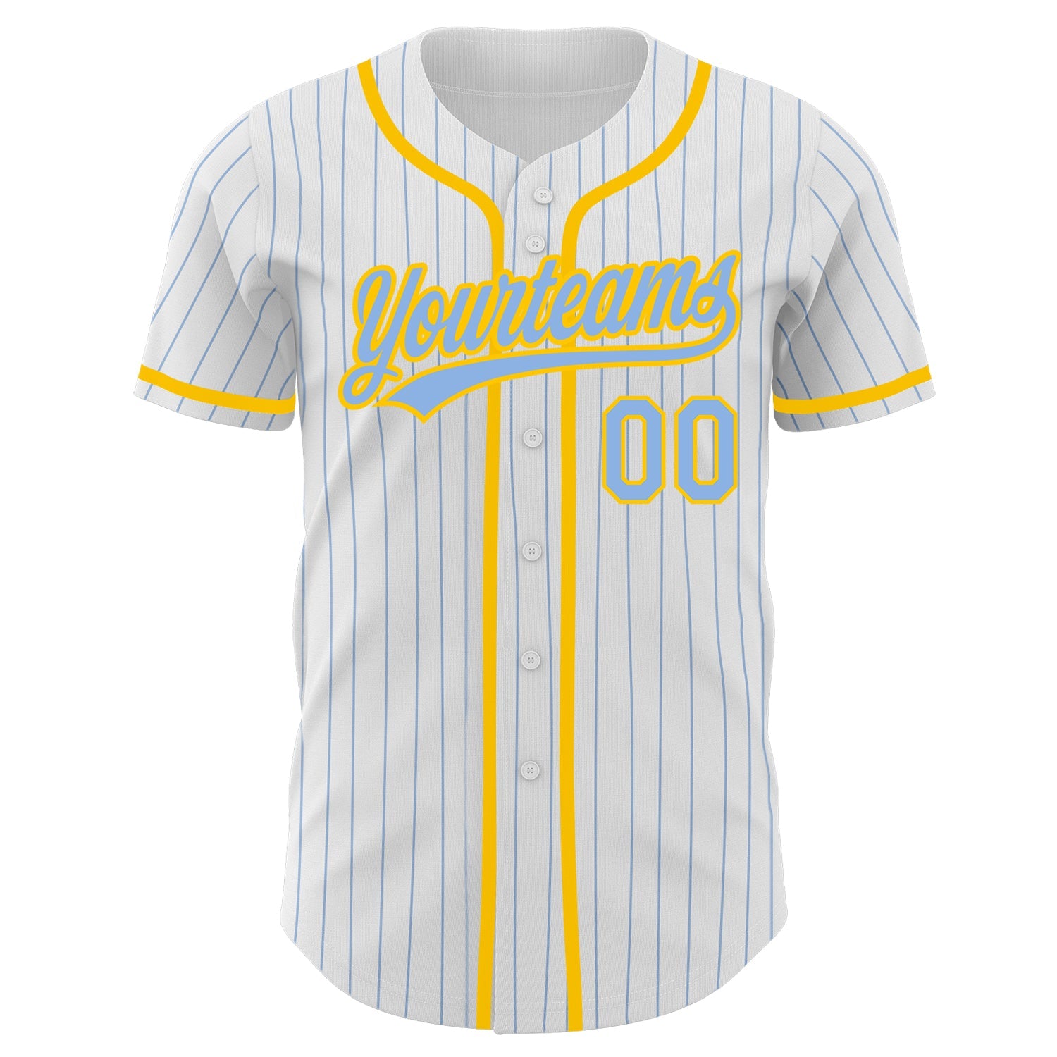 Custom White Light Blue Pinstripe Light Blue-Yellow Authentic Baseball Jersey view 2