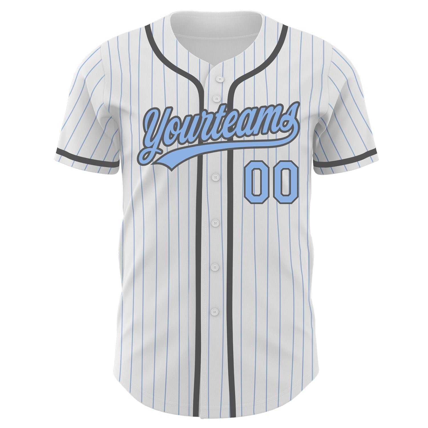 Custom White Light Blue Pinstripe Light Blue-Steel Gray Authentic Baseball Jersey view 2