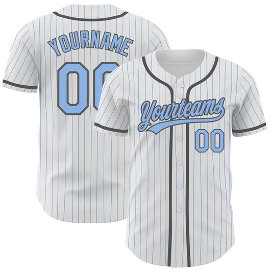 Custom White Light Blue Pinstripe Light Blue-Steel Gray Authentic Baseball Jersey - Main View