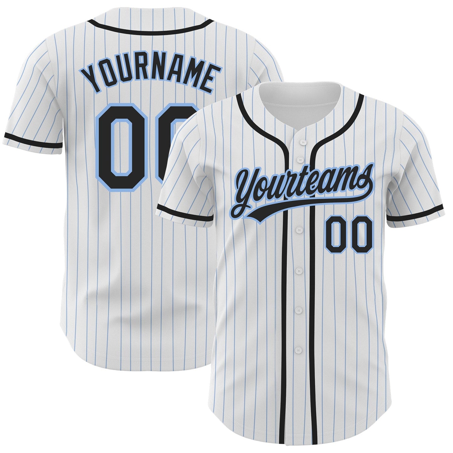 Custom White Light Blue Pinstripe Black Authentic Baseball Jersey - Main View