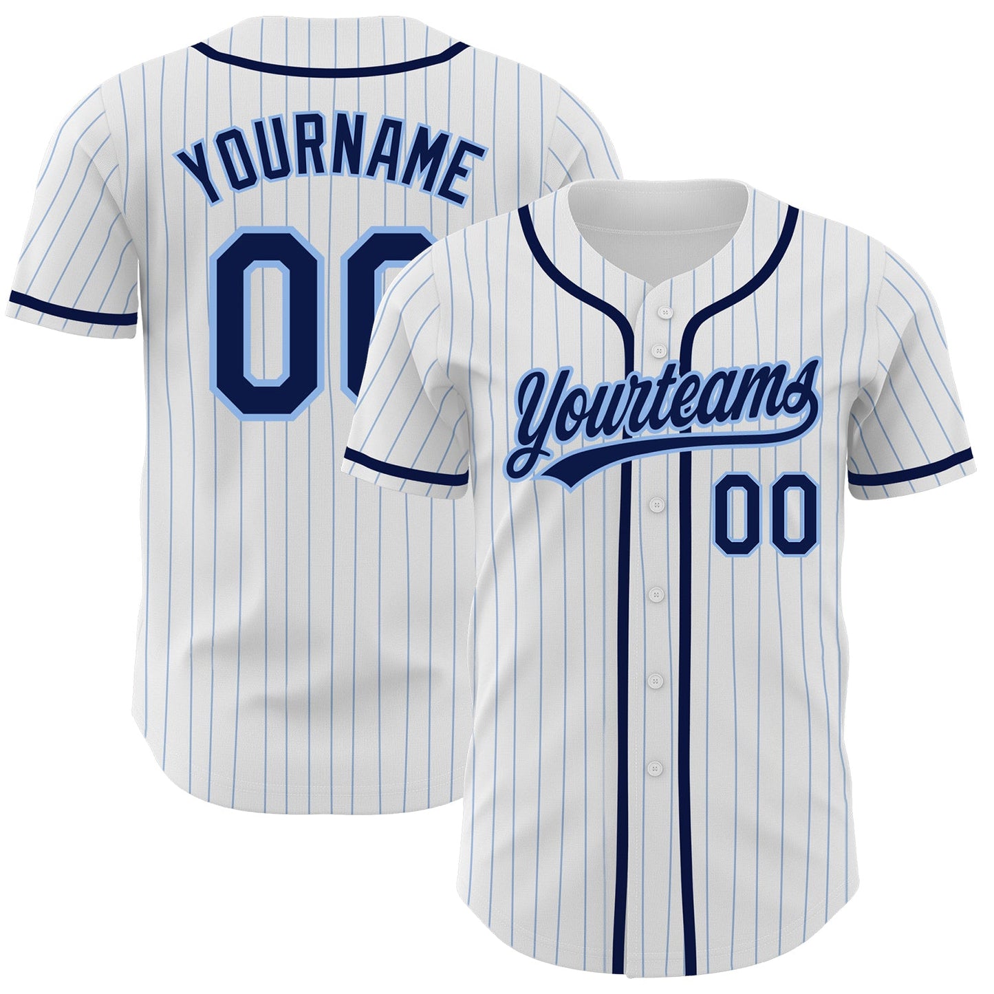 Custom White Light Blue Pinstripe Navy Authentic Baseball Jersey - Main View