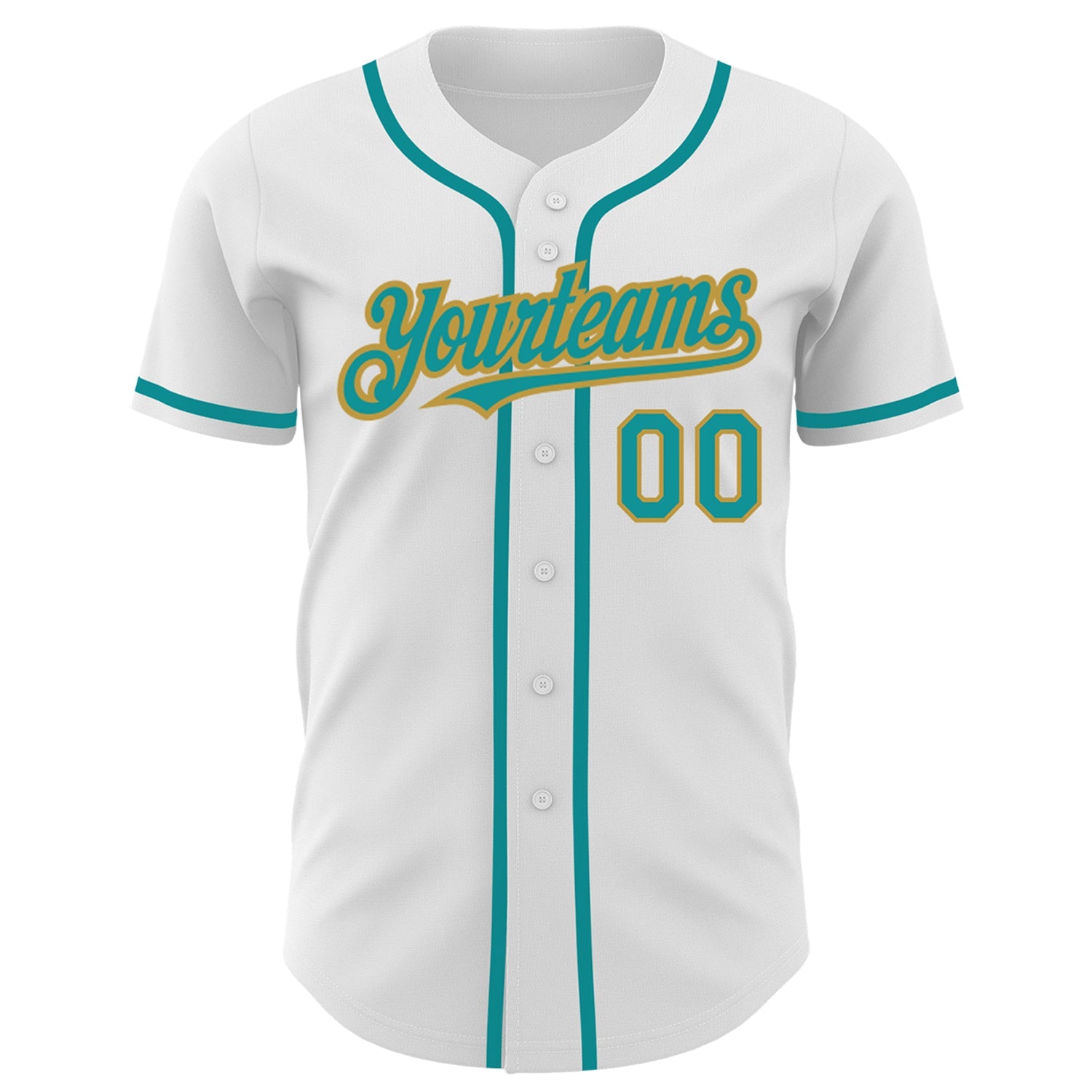 Custom White Teal-Old Gold Authentic Baseball Jersey view 2