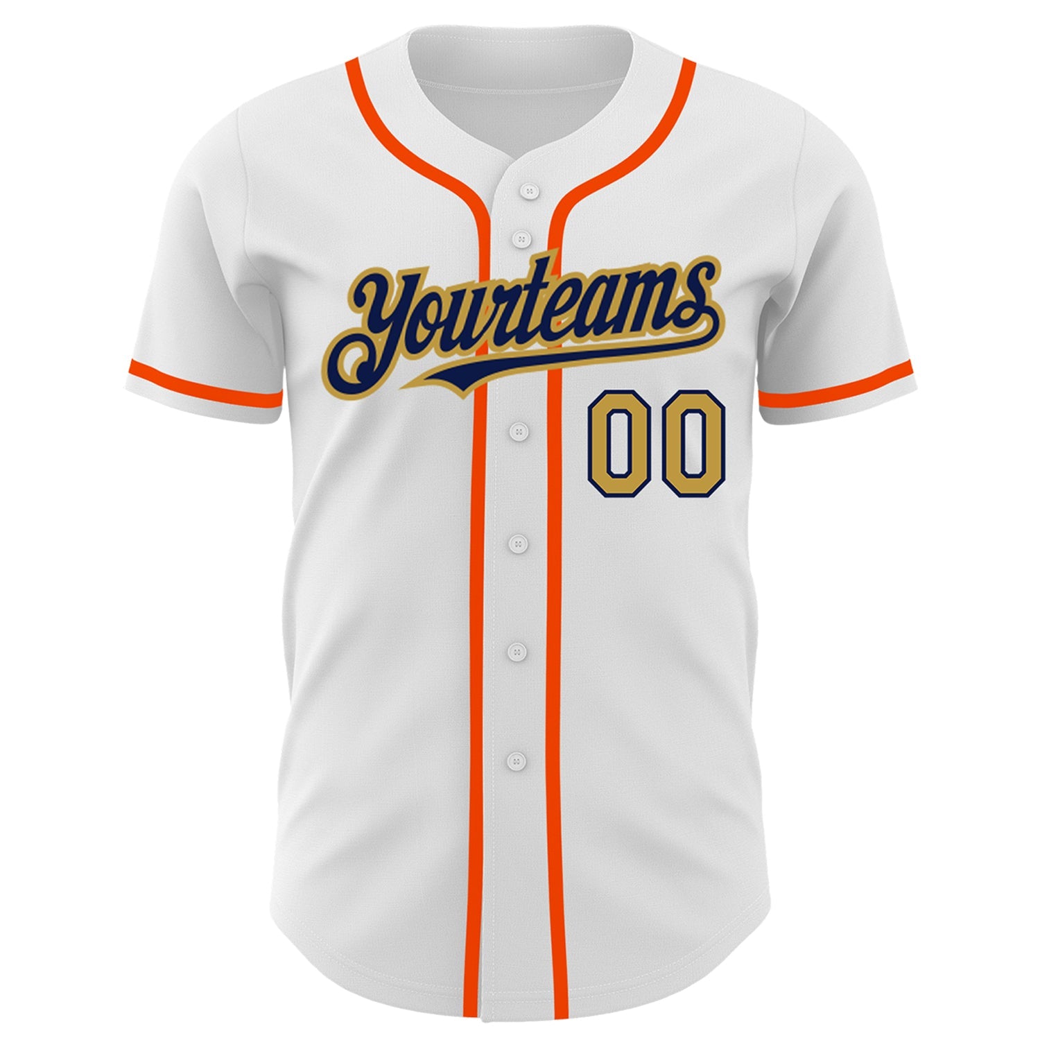 Custom White Old Gold Navy-Orange Authentic Baseball Jersey view 2