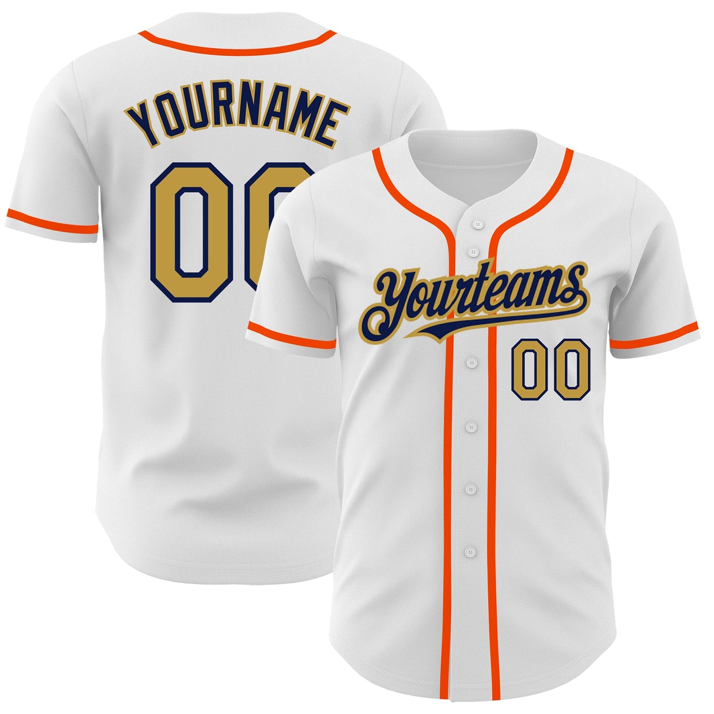 Custom White Old Gold Navy-Orange Authentic Baseball Jersey - Main View