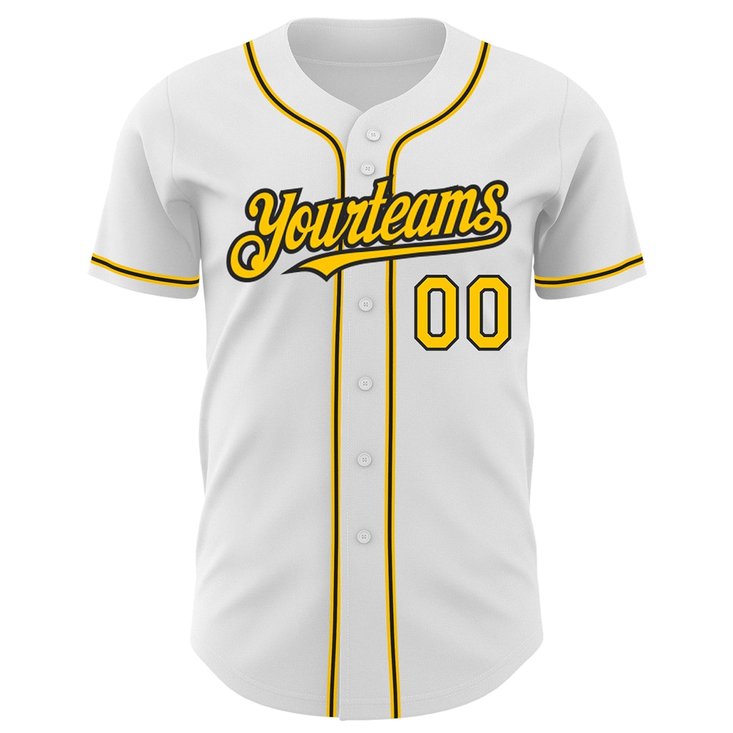 Custom White Yellow-Black Authentic Baseball Jersey view 2