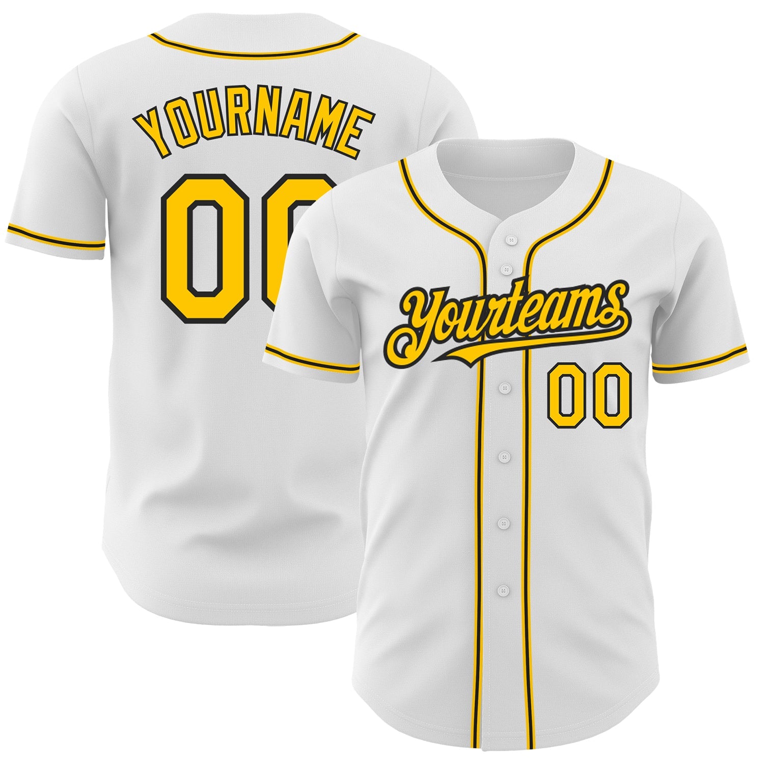 Custom White Yellow-Black Authentic Baseball Jersey - Main View