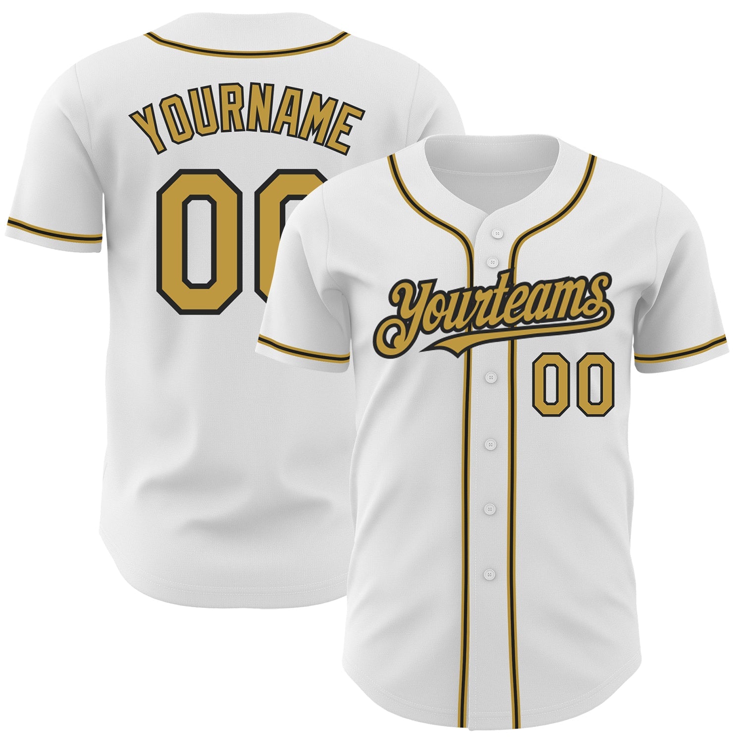 Custom White Old Gold-Black Authentic Baseball Jersey - Main View