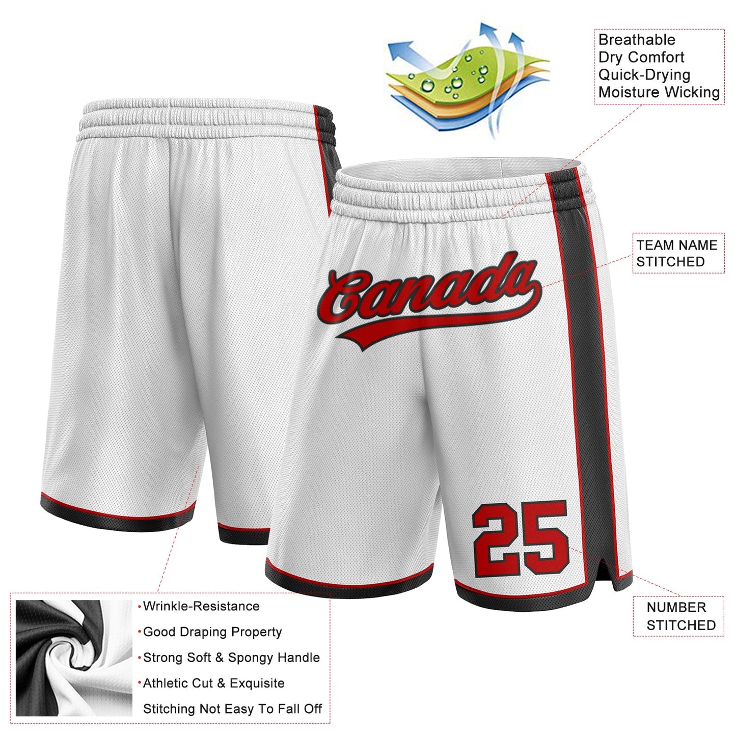 Custom White Red-Black Authentic Basketball Shorts view 2