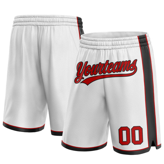 Custom White Red-Black Authentic Basketball Shorts - Main View