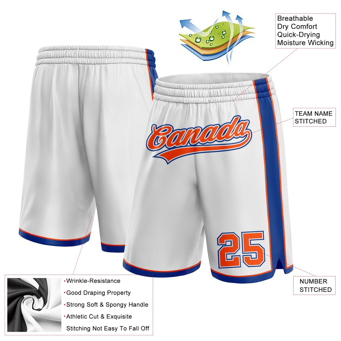 Custom White Orange-Royal Authentic Basketball Shorts view 2