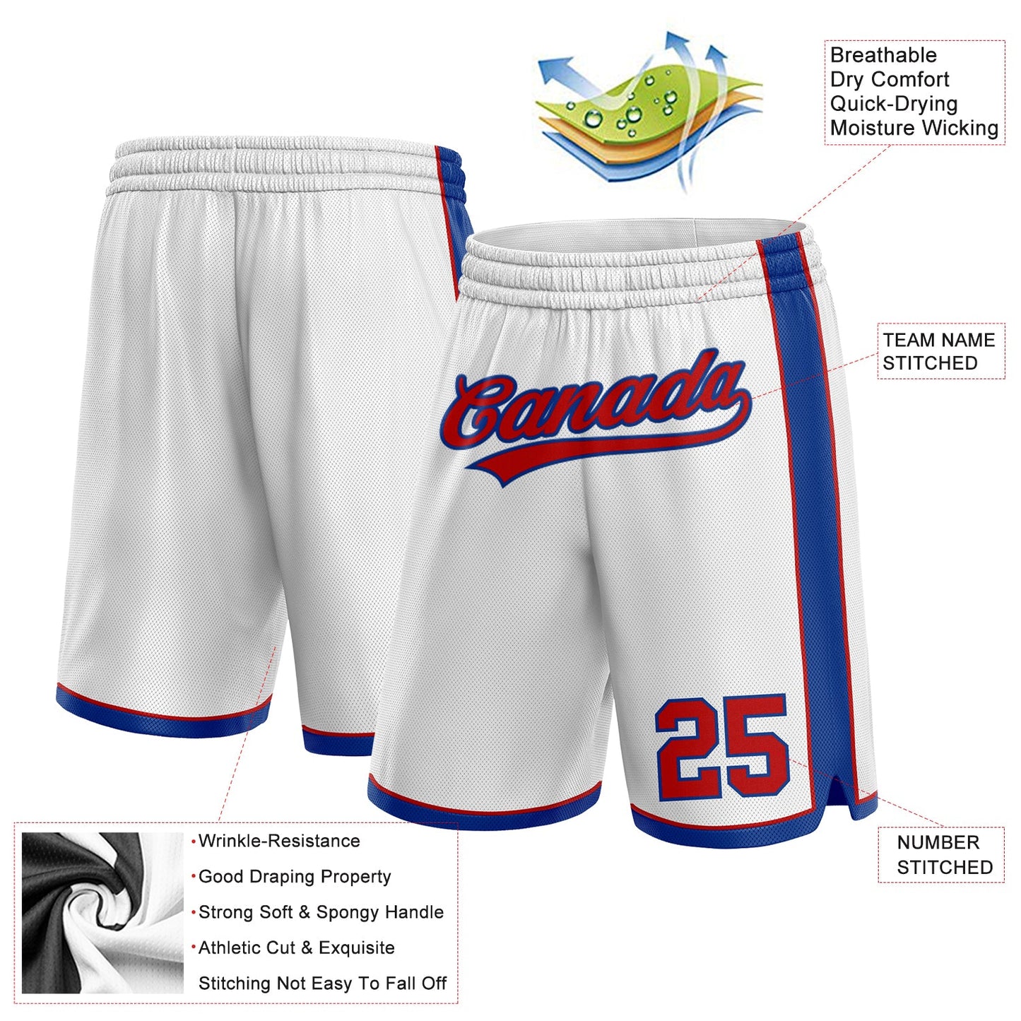 Custom White Red-Royal Authentic Basketball Shorts view 2