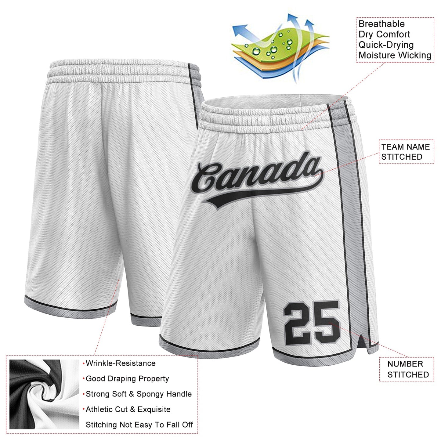 Custom White Black-Gray Authentic Basketball Shorts view 2