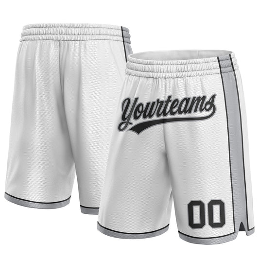 Custom White Black-Gray Authentic Basketball Shorts - Main View