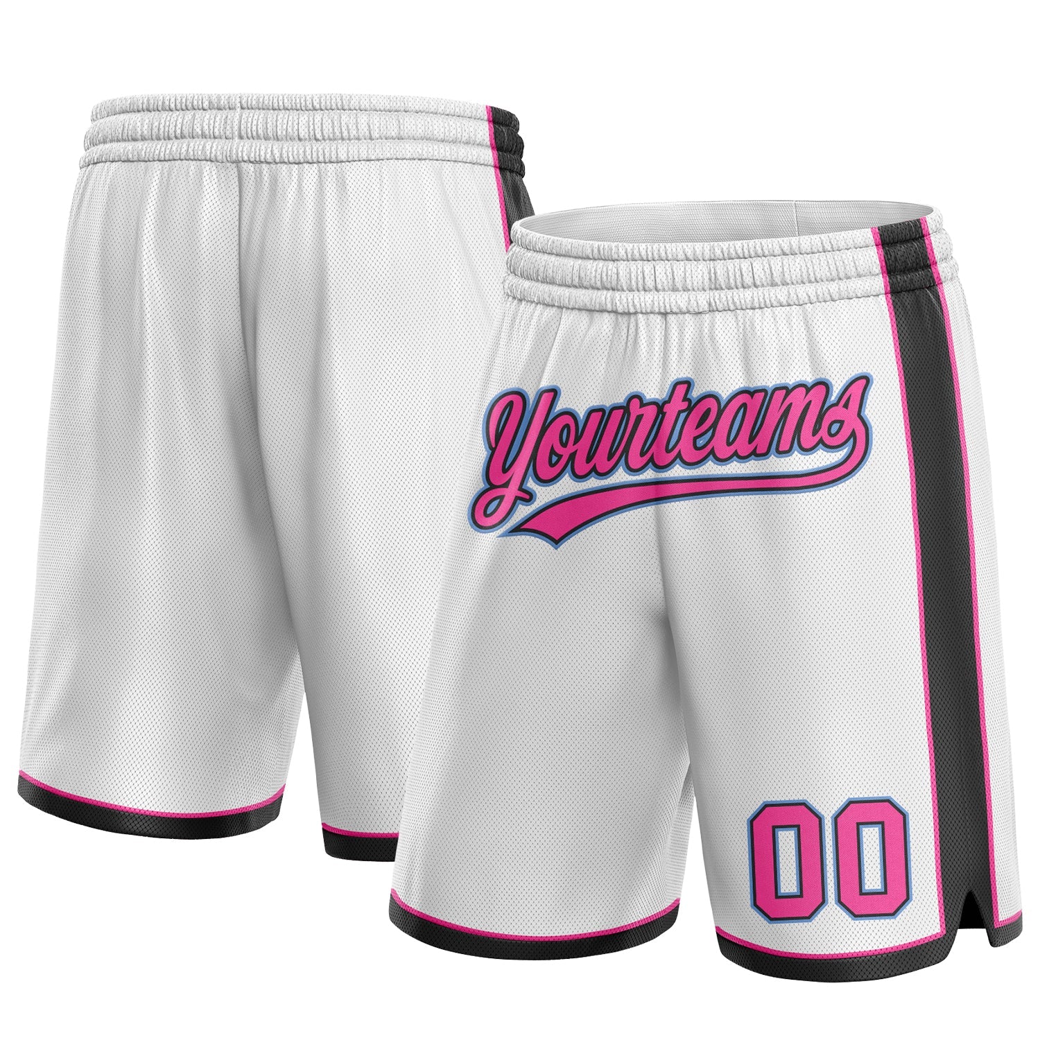 Custom White Pink Black-Light Blue Authentic Basketball Shorts - Main View