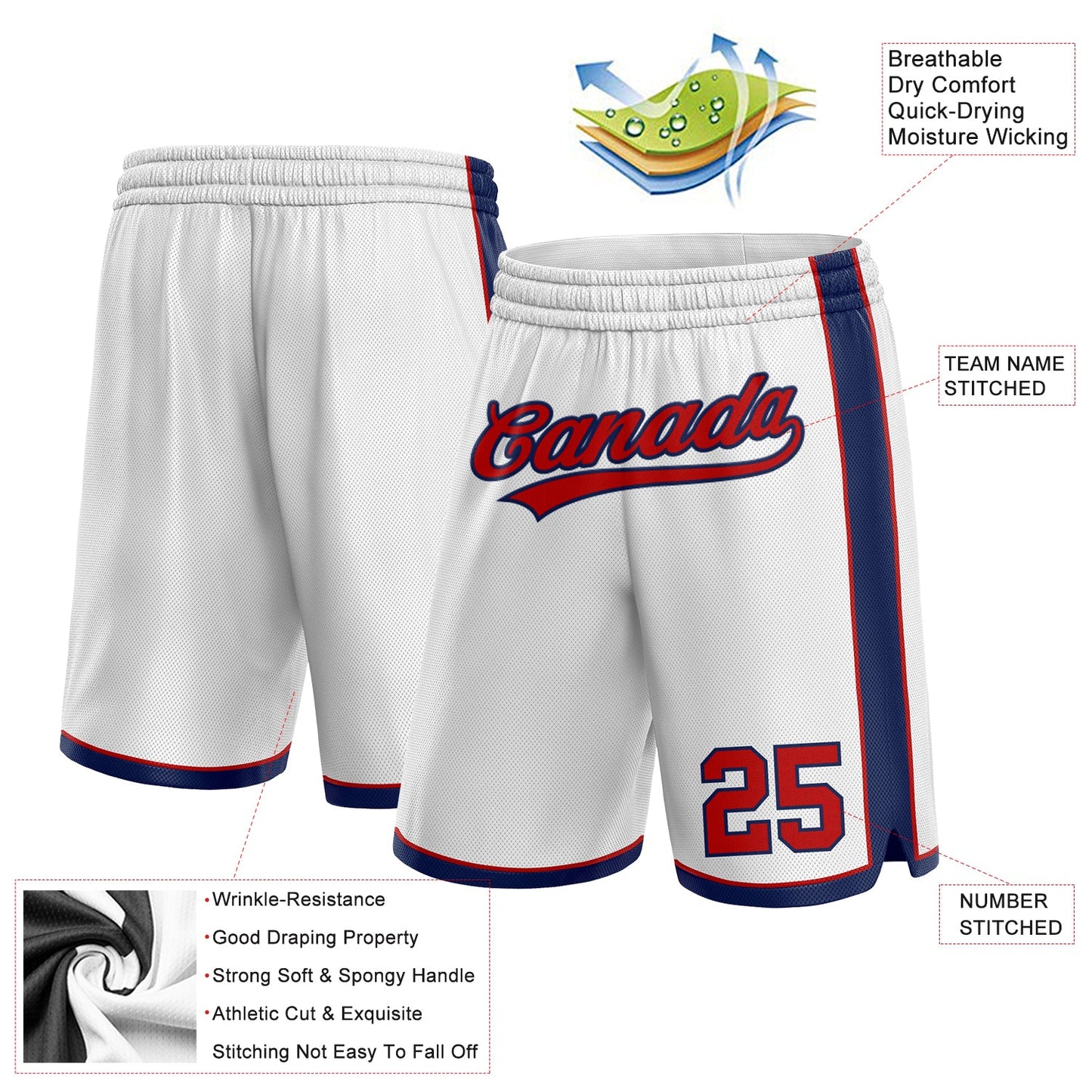 Custom White Red-Navy Authentic Basketball Shorts view 2