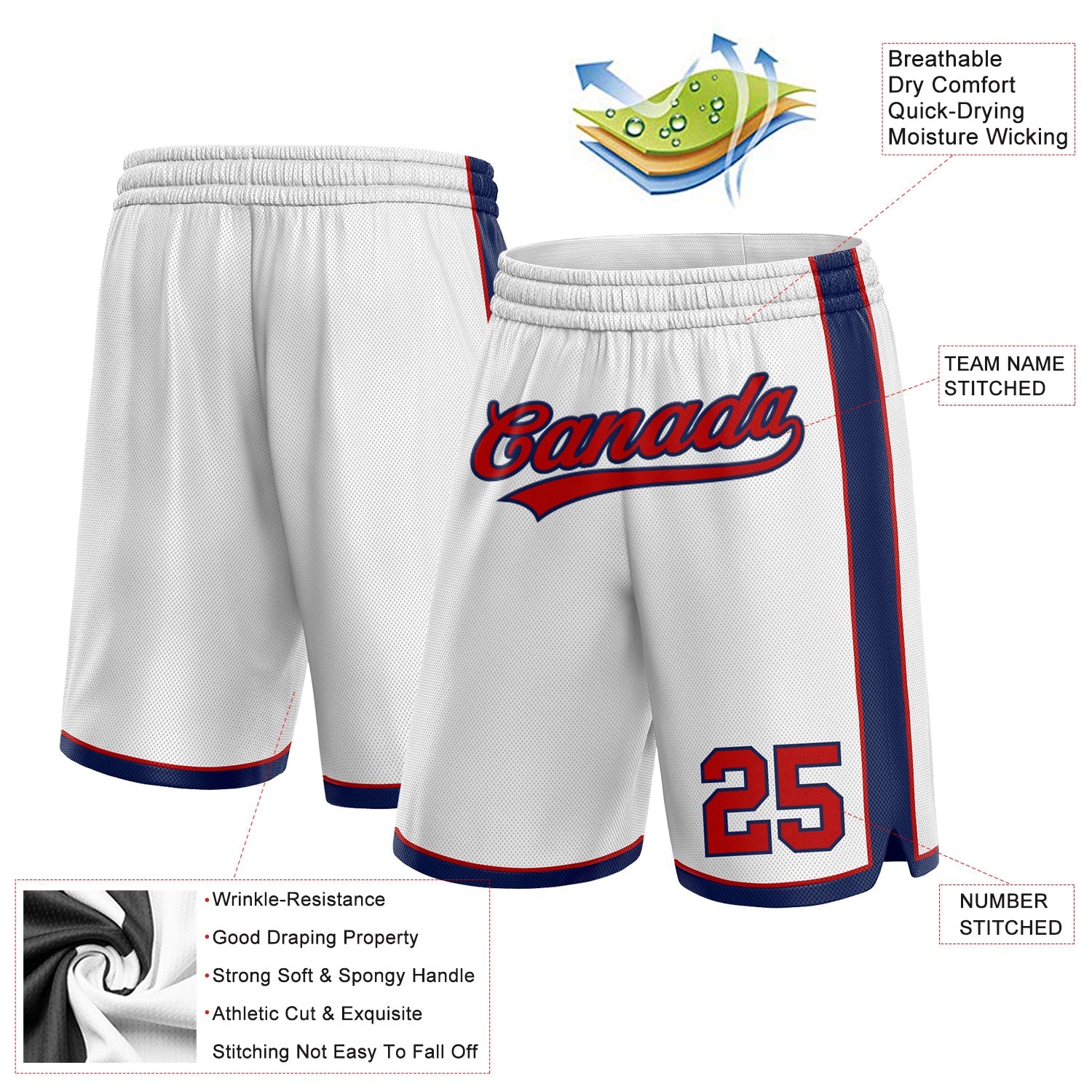 Custom White Red-Navy Authentic Basketball Shorts view 2