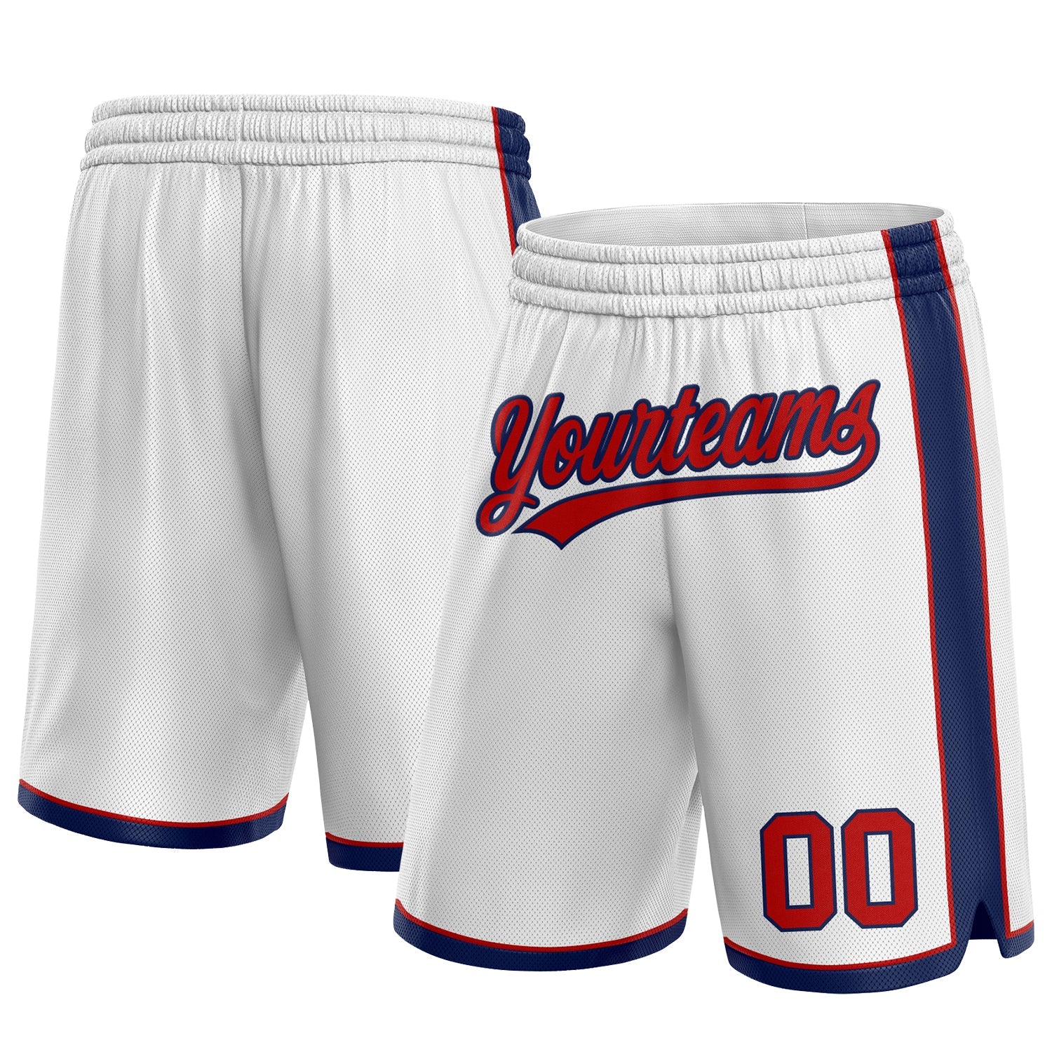 Custom White Red-Navy Authentic Basketball Shorts - Main View