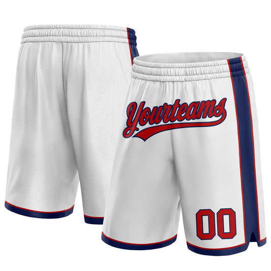 Custom White Red-Navy Authentic Basketball Shorts - Main View