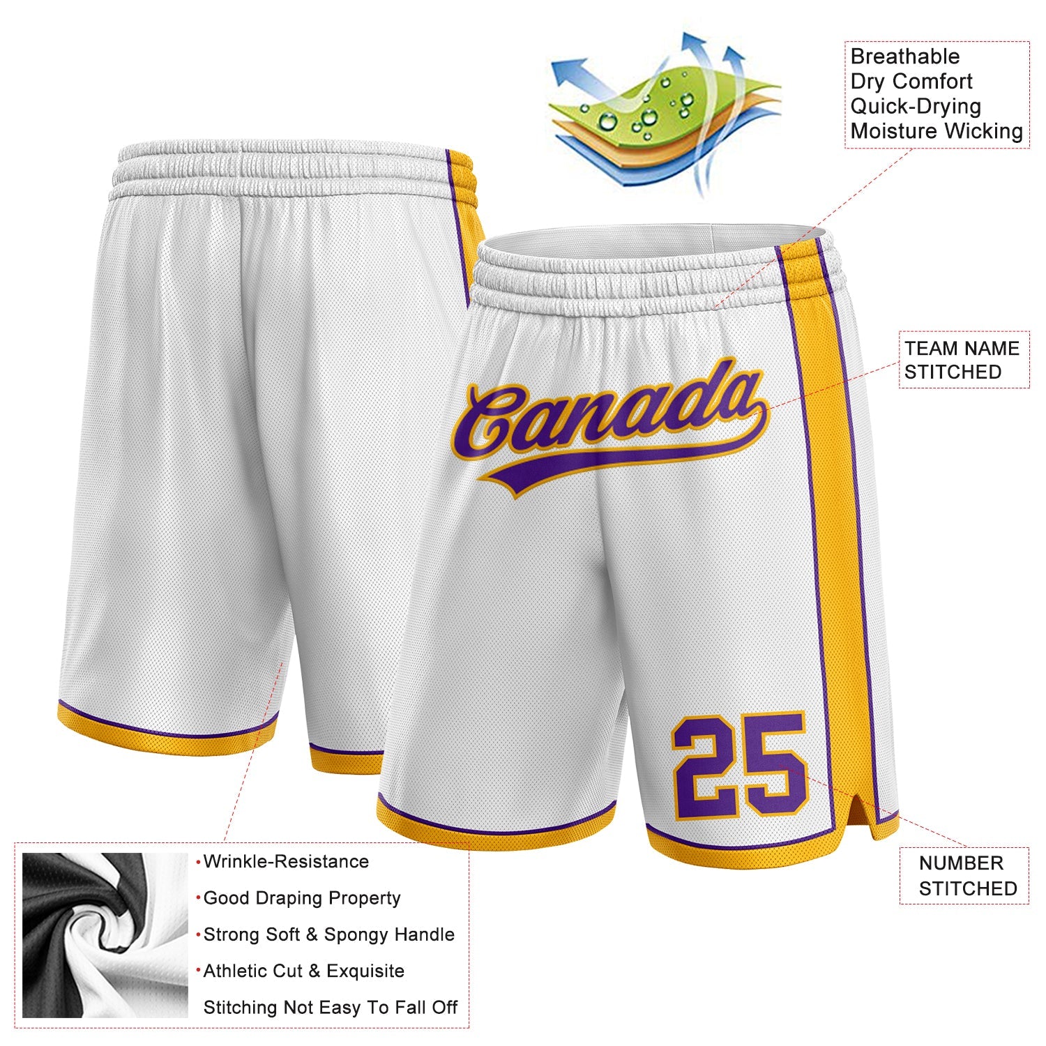 Custom White Purple-Gold Authentic Basketball Shorts view 2
