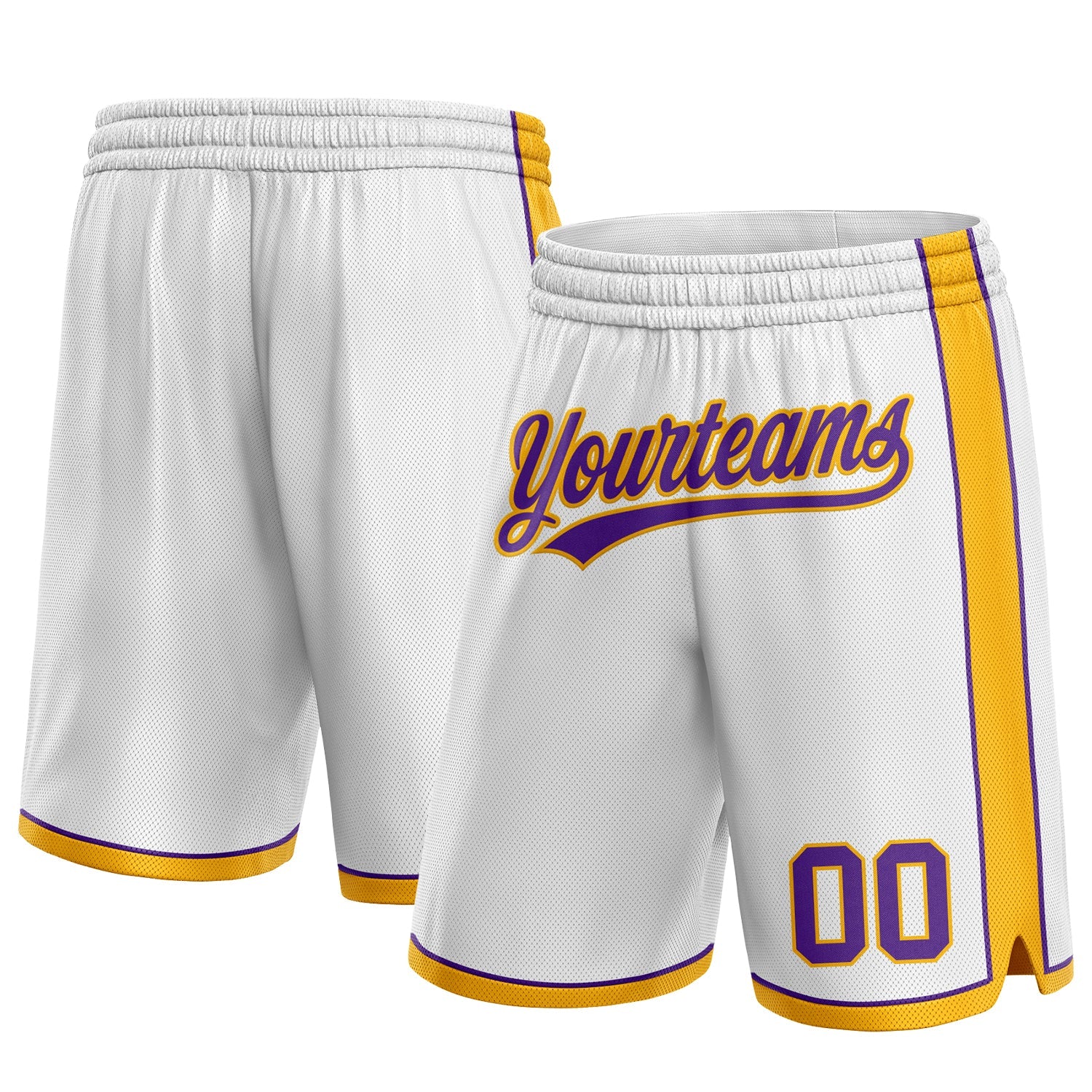 Custom White Purple-Gold Authentic Basketball Shorts - Main View