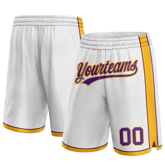 Custom White Purple-Gold Authentic Basketball Shorts - Main View