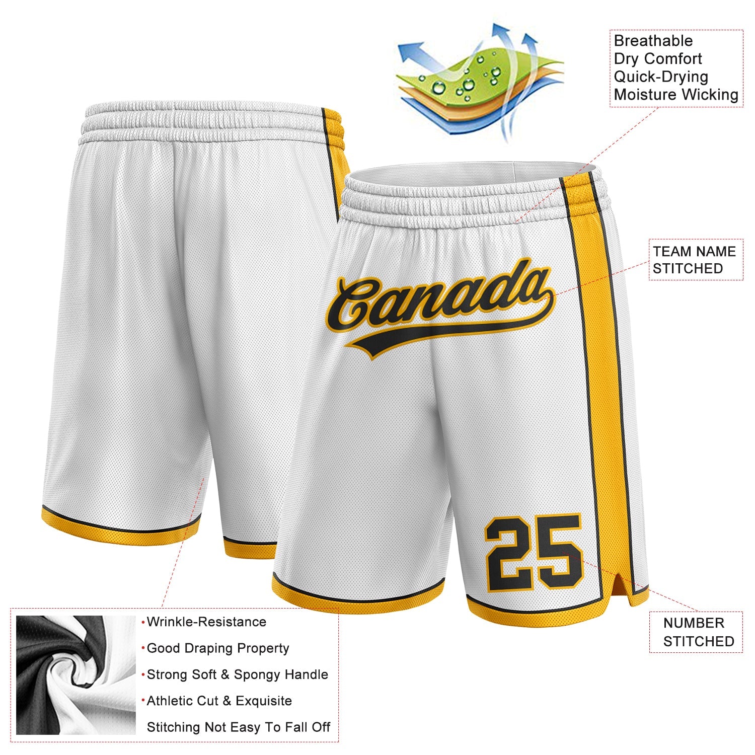 Custom White Black-Gold Authentic Basketball Shorts view 2