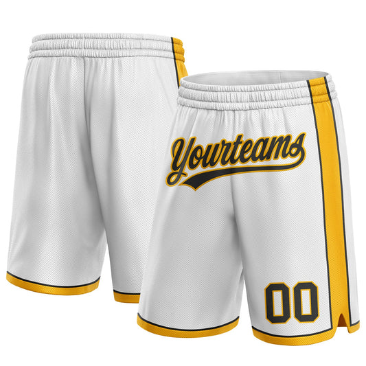 Custom White Black-Gold Authentic Basketball Shorts - Main View