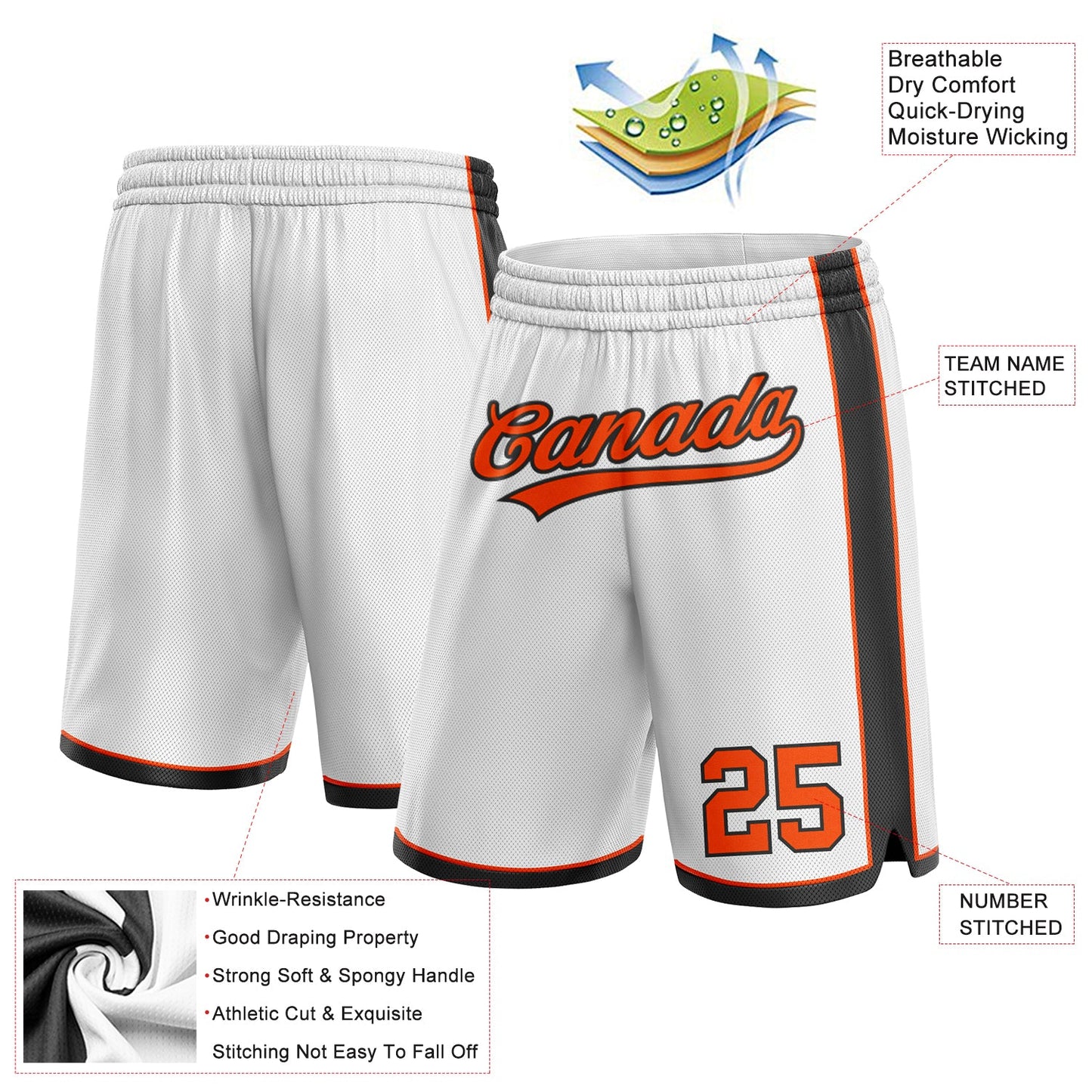 Custom White Orange-Black Authentic Basketball Shorts view 2