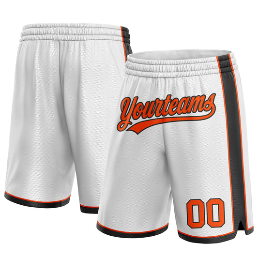 Custom White Orange-Black Authentic Basketball Shorts - Main View